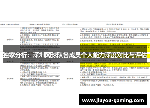 独家分析：深圳网球队各成员个人能力深度对比与评估